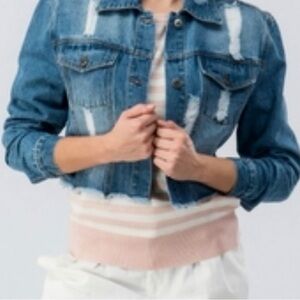 Love Tree Distressed Blue Denim Cropped Jacket size M